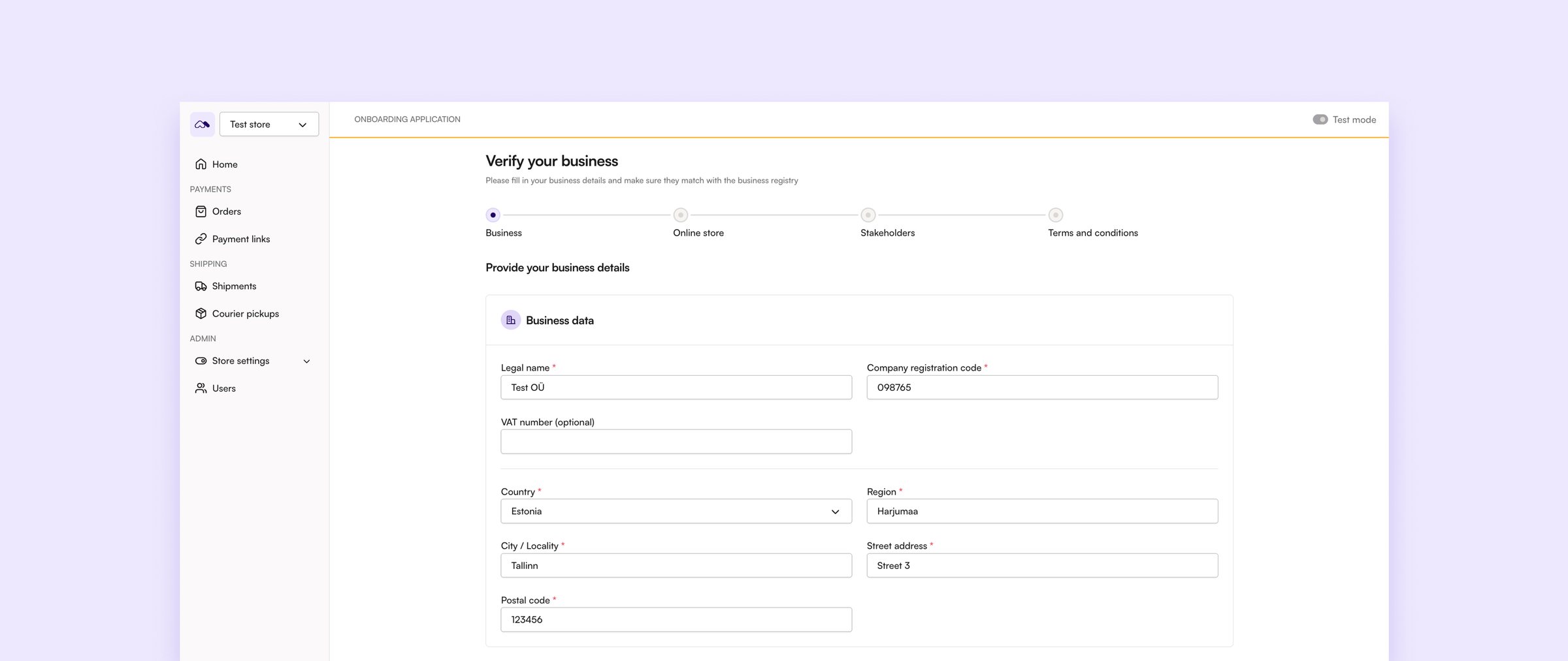 Montonio merchant onboarding — Verify your business